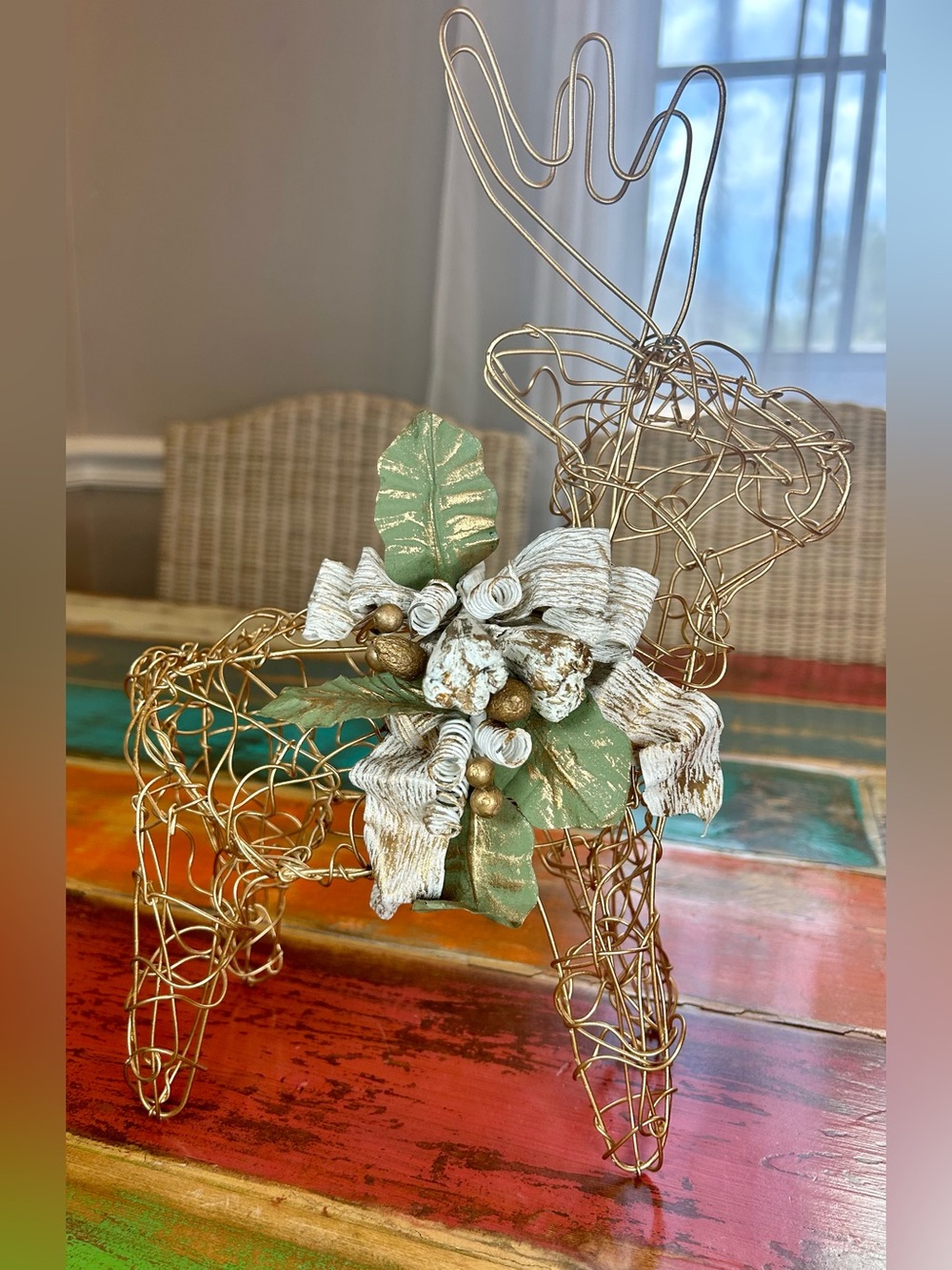 Alpine Hollytree Gold Wire Standing Reindeer 12.5" Christmas Holiday EUC
